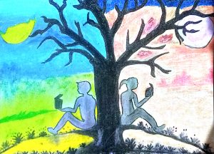 Read more about the article Girl & Boy sitting with Tree and Reading Books